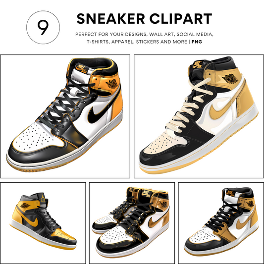 9 Black, White and Gold High-Top 1s, Dunks Sneakers