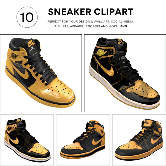 10 Black and Gold High-Top 1s, Dunks Sneakers