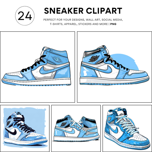 24 Sky-Blue and White High-Top 1s, Dunks Sneakers