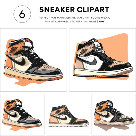 6 Black, Peach and White High-Top 1s, Dunks Sneakers
