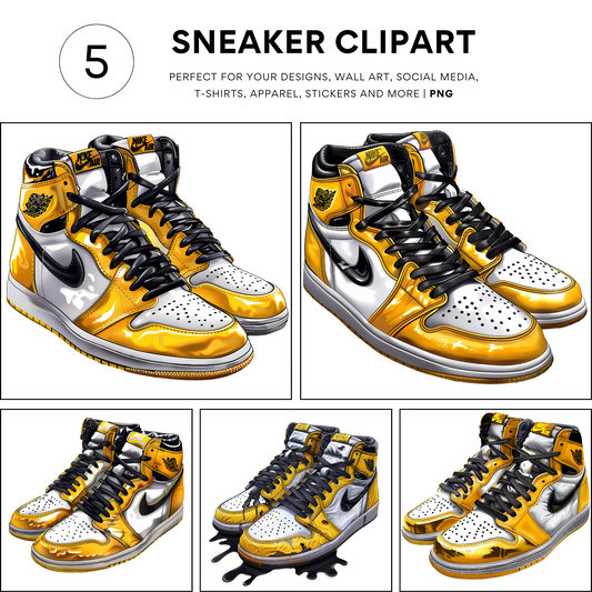 5 Black, White and Yellow High-Top 1s, Dunks Sneakers