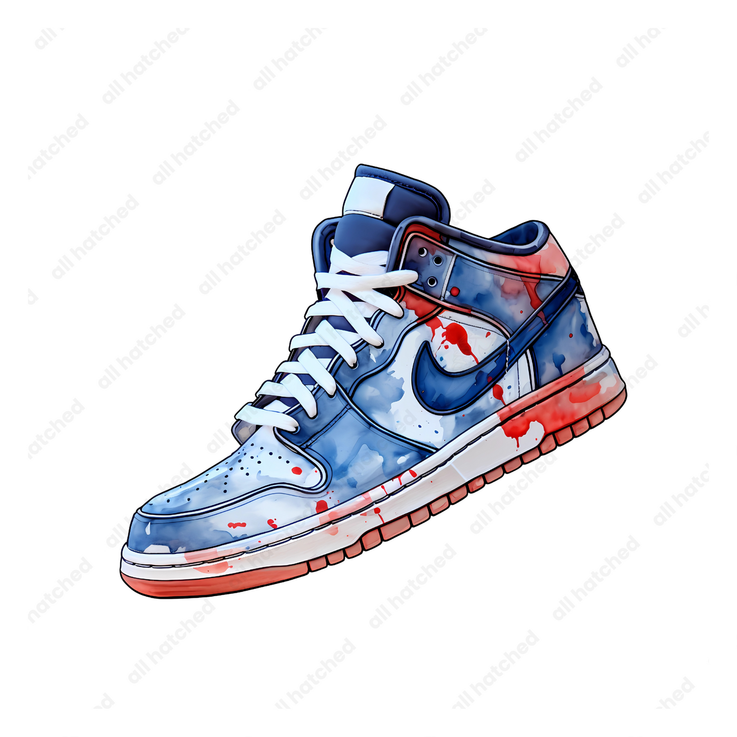 Blue, White and Red Mid-Top Watercolor Sneaker