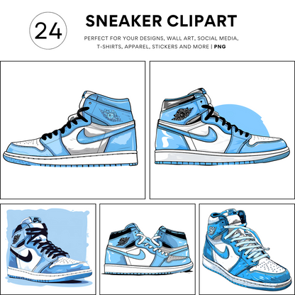 24 Sky-Blue and White High-Top 1s, Dunks Sneakers