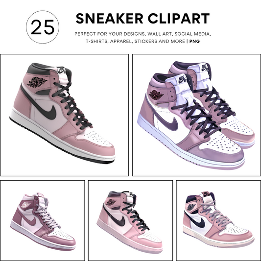 25 Pink and White High-Top 1s, Dunks Sneakers