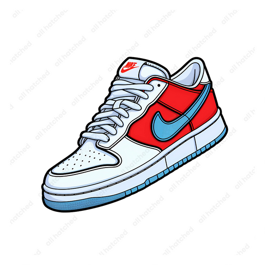 White, Blue and Red Retro Low-Top Dunk Sneaker