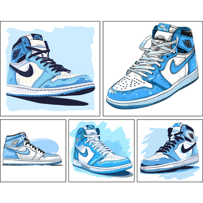 24 Sky-Blue and White High-Top 1s, Dunks Sneakers