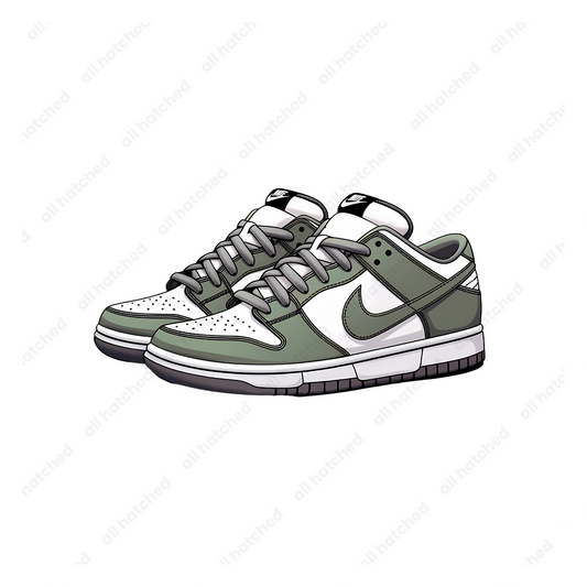 Green and White Low-Top Dunk Sneaker