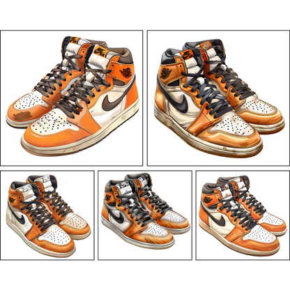 7 Black, Orange and White High-Top 1s, Dunks Sneakers