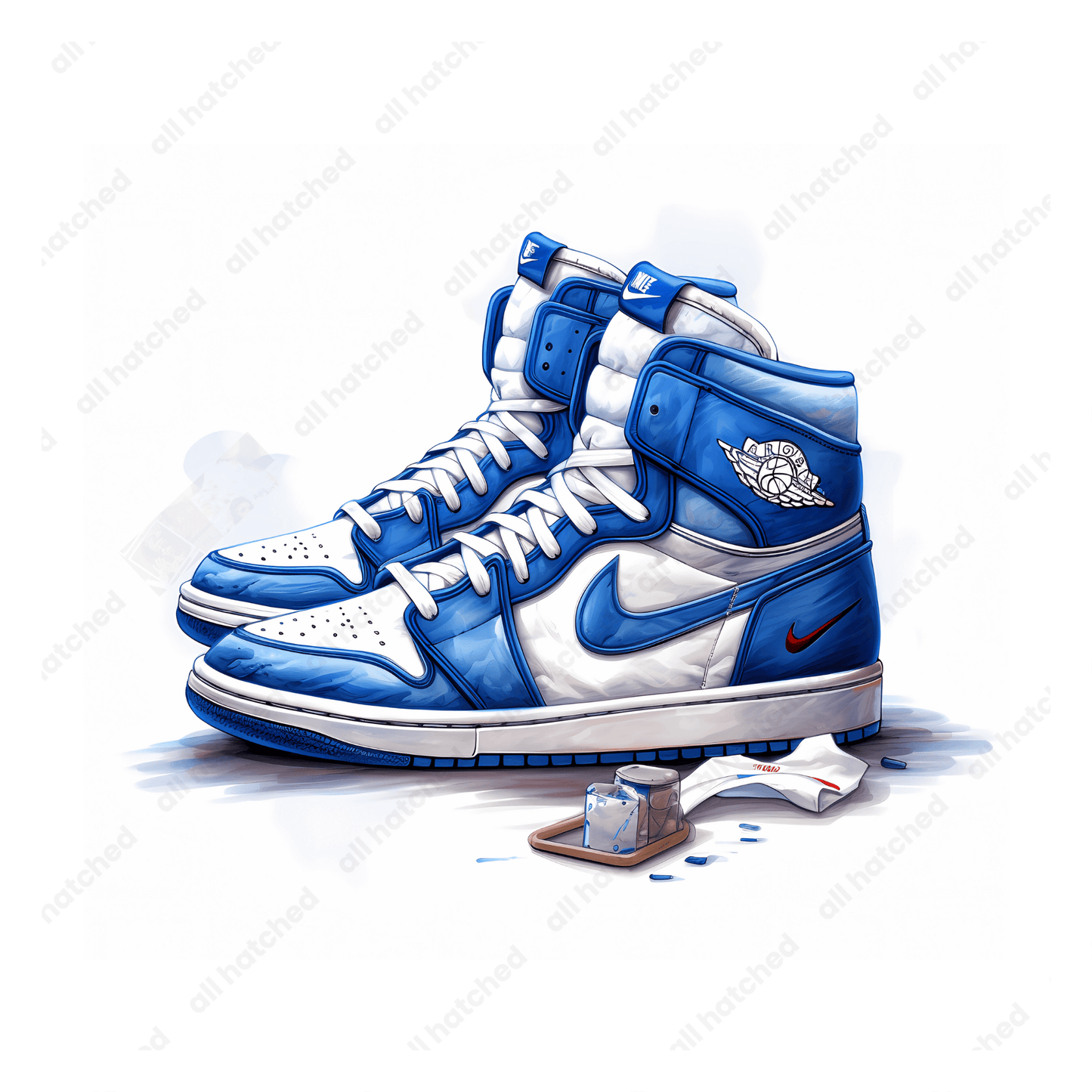 Blue and White Watercolor Sneaker Tumbler Design