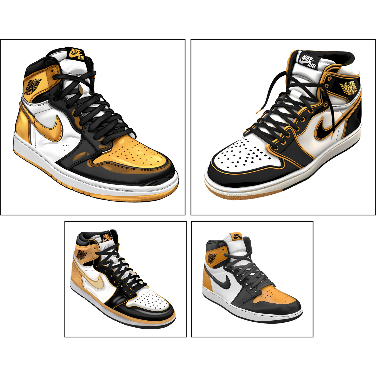 9 Black, White and Gold High-Top 1s, Dunks Sneakers