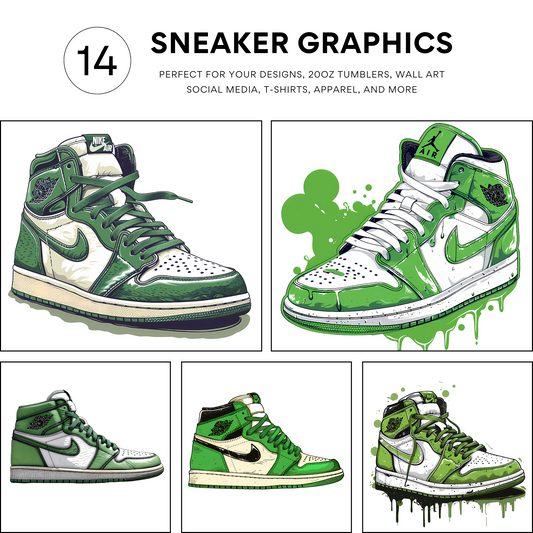 14 Green and White High-Top 1s, Dunks Sneakers
