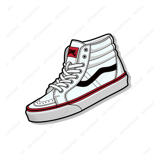 White, Red and Black High-Top Skater Shoe