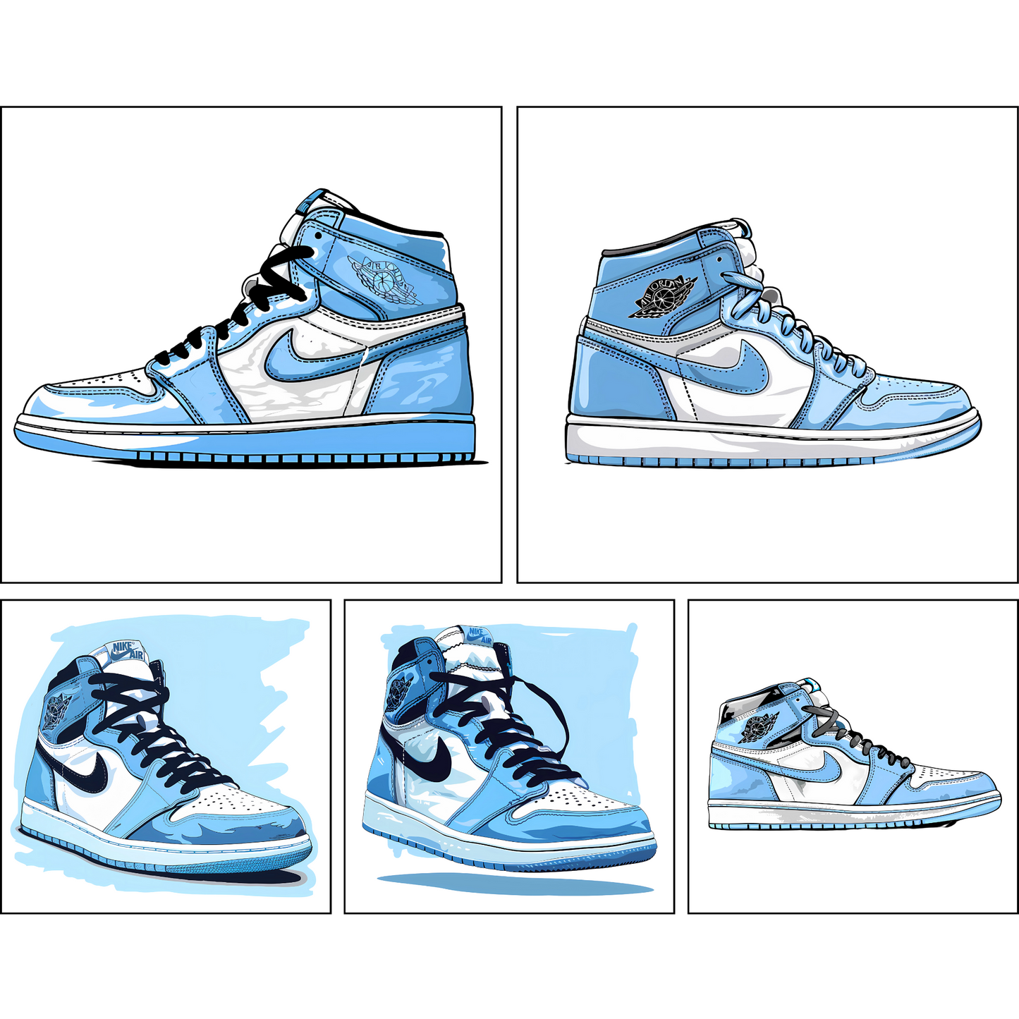 24 Sky-Blue and White High-Top 1s, Dunks Sneakers