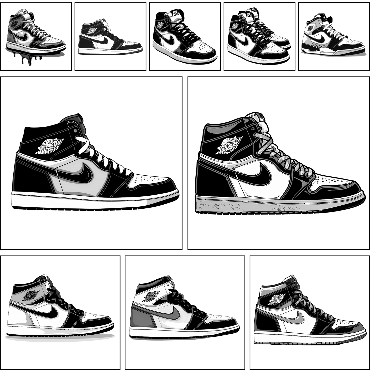 23 Black and White High-Top 1s, Dunks Sneakers