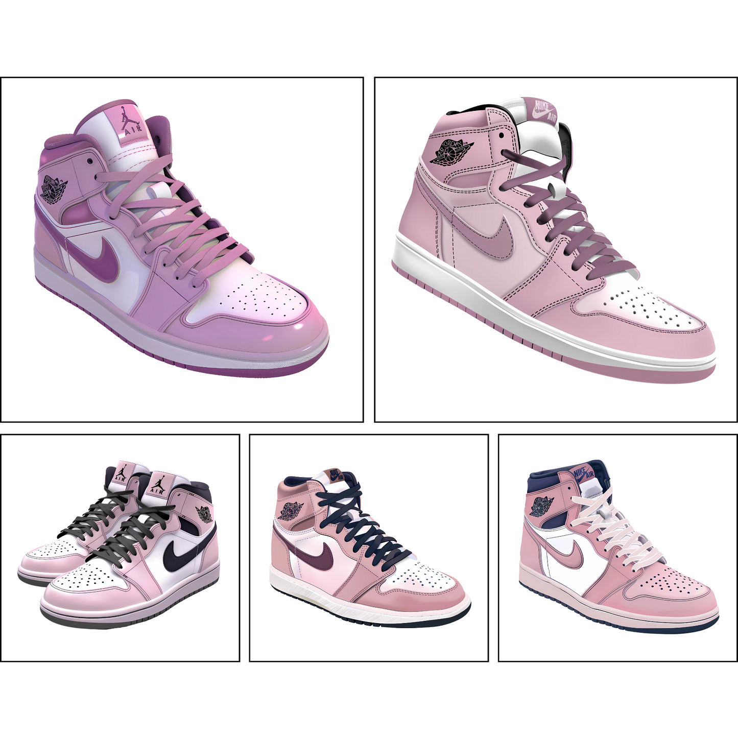 25 Pink and White High-Top 1s, Dunks Sneakers