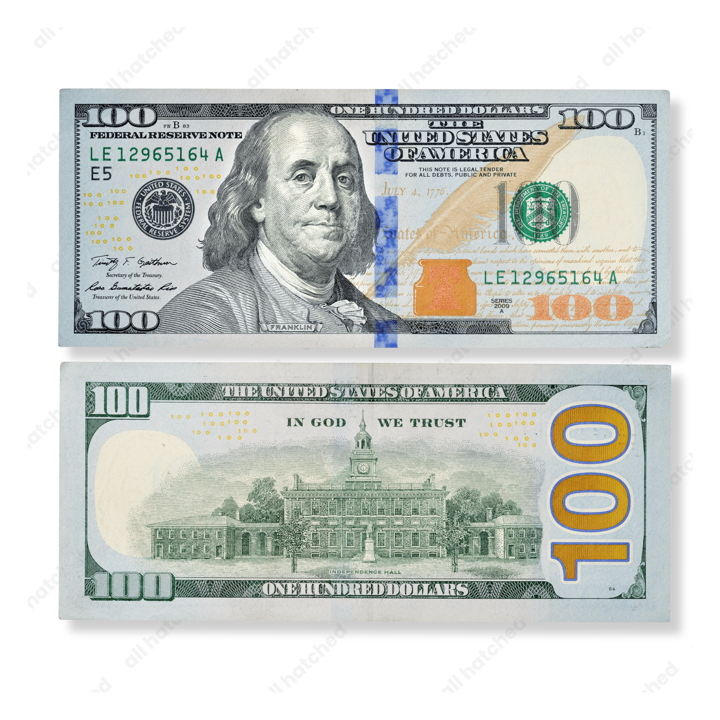 One Hundred 100 Dollar Bill Front and Back