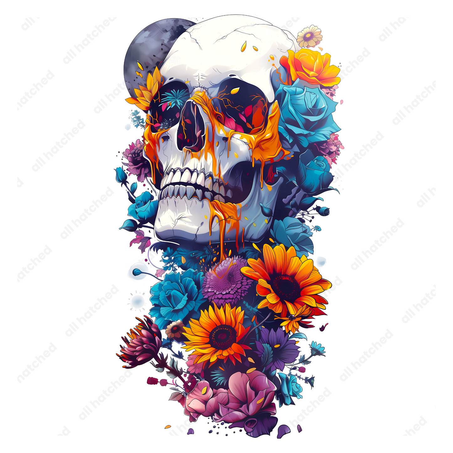 Skull Head with Colorful Flowers