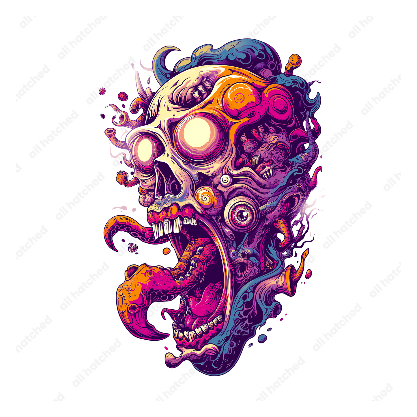 Wacky Vibrant Skull with Tongue Out