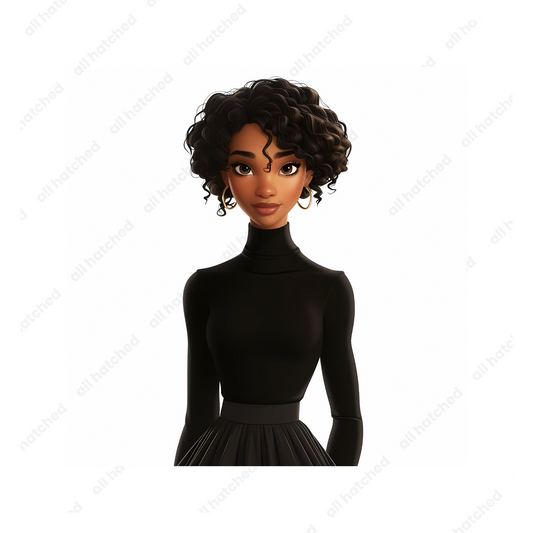 Pixar Woman in Classic Black Attire PNG