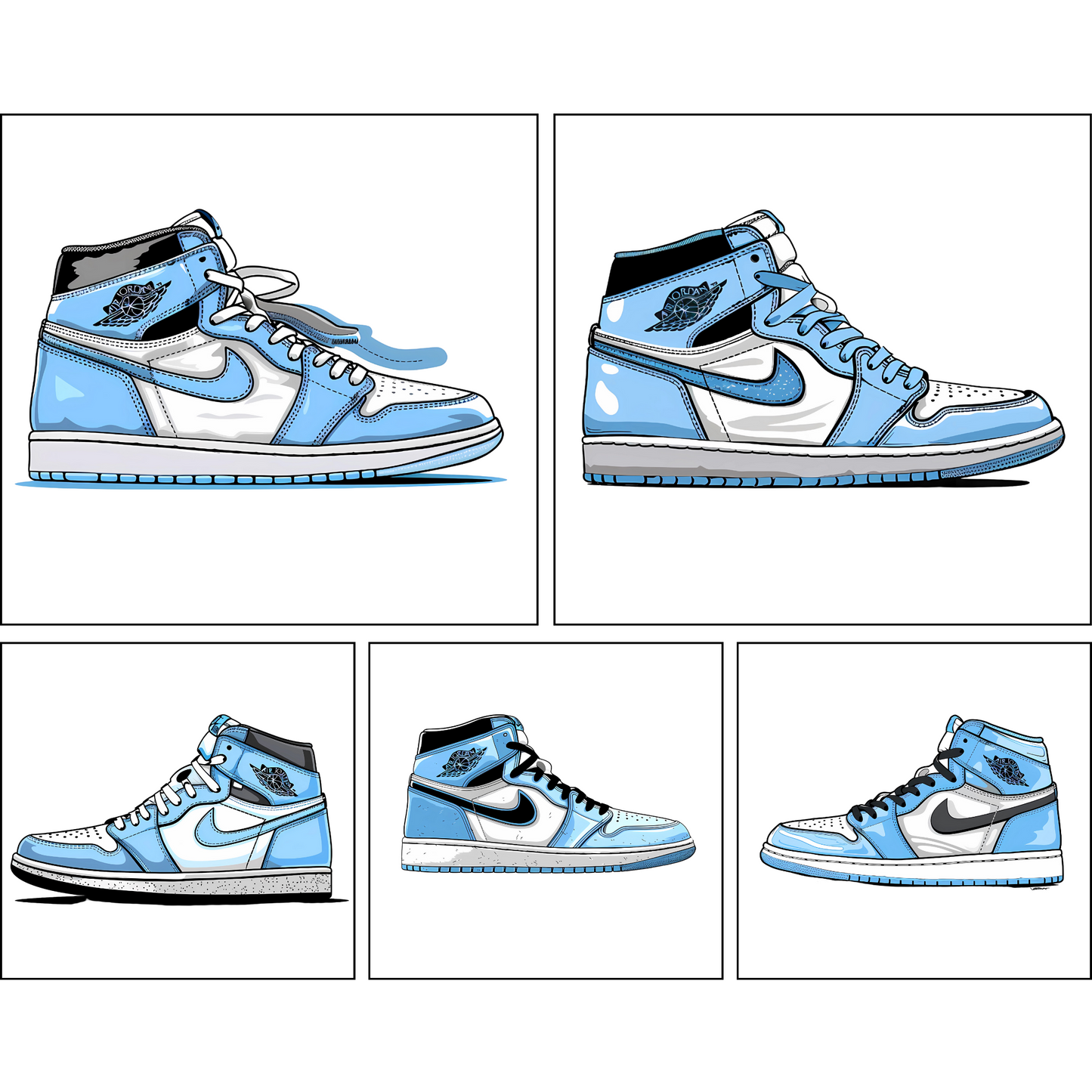 24 Sky-Blue and White High-Top 1s, Dunks Sneakers