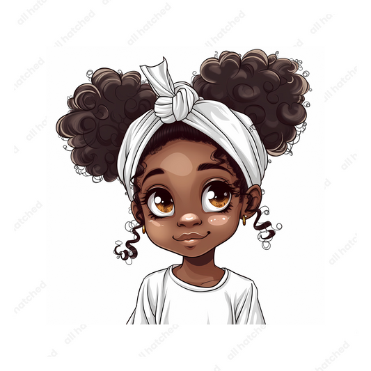 Young Girl with Afro Puffs Kawaii PNG