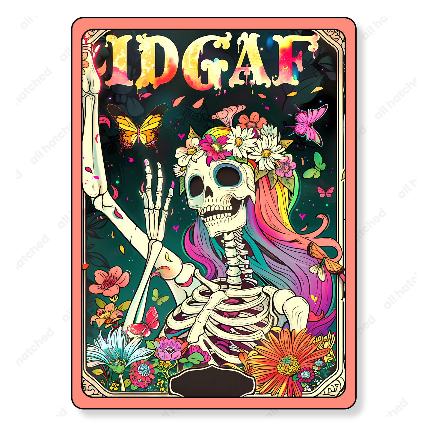 IDGAF Sarcastic Funny Skeleton Tarot Card