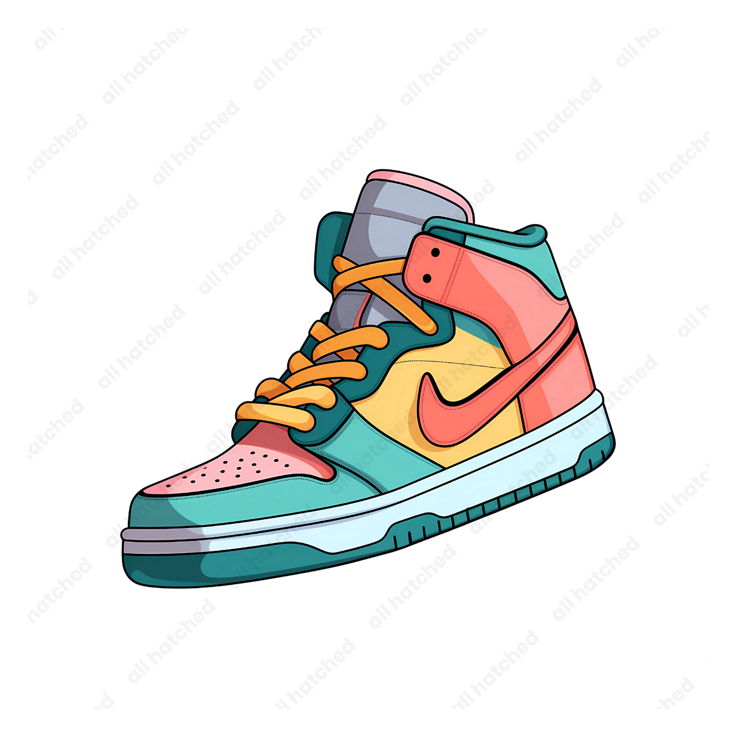 Sea-Foam Green, Orange, Pink High-Top Dunk Sneaker