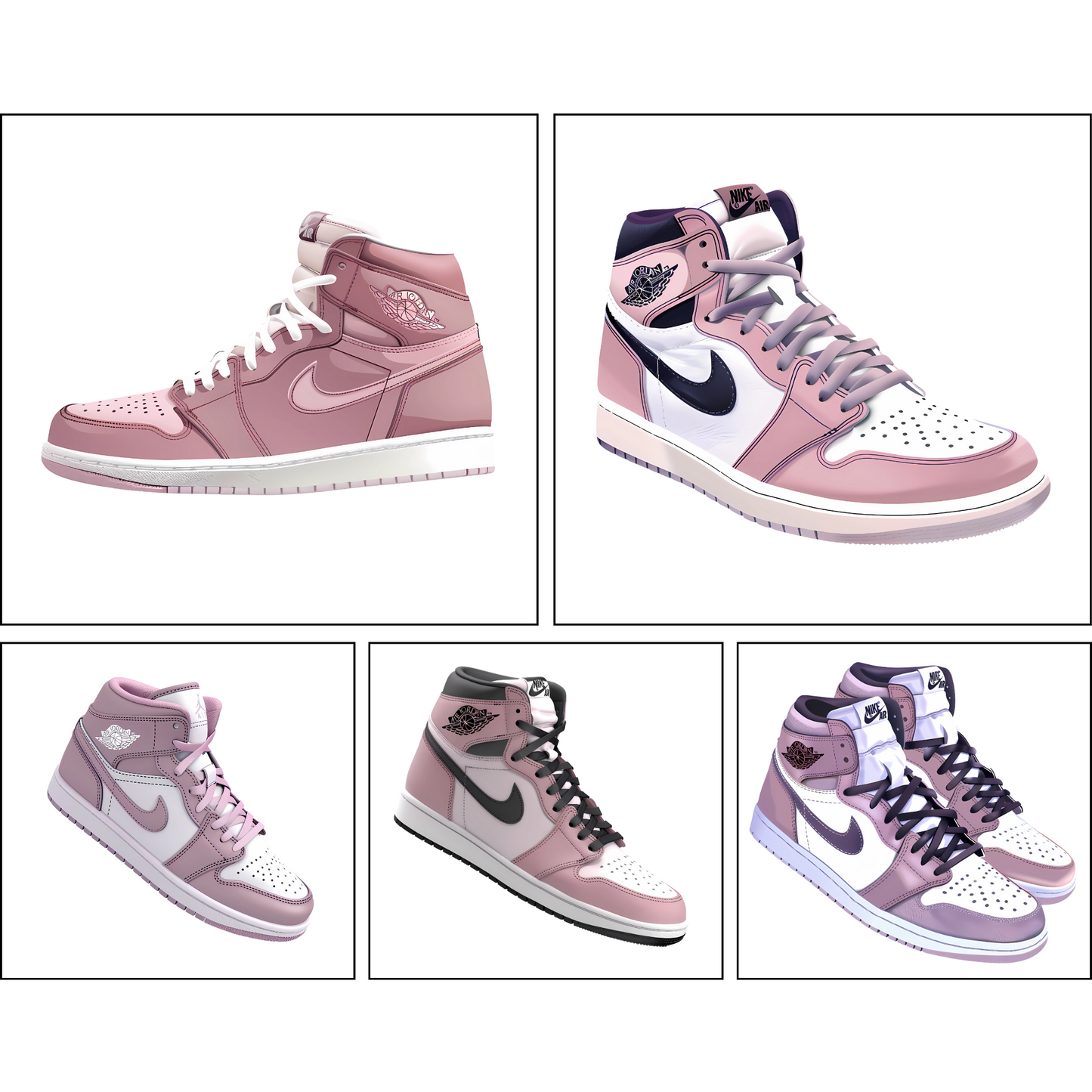 25 Pink and White High-Top 1s, Dunks Sneakers