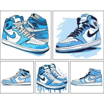 24 Sky-Blue and White High-Top 1s, Dunks Sneakers