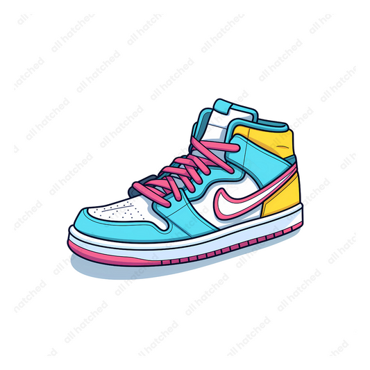 Blue, Pink and Yellow High-Top Dunk Sneaker