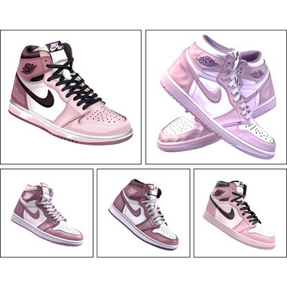 25 Pink and White High-Top 1s, Dunks Sneakers