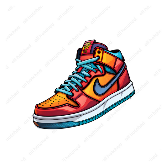 Vibrant Red, Orange and Blue High-Top Dunk Sneaker